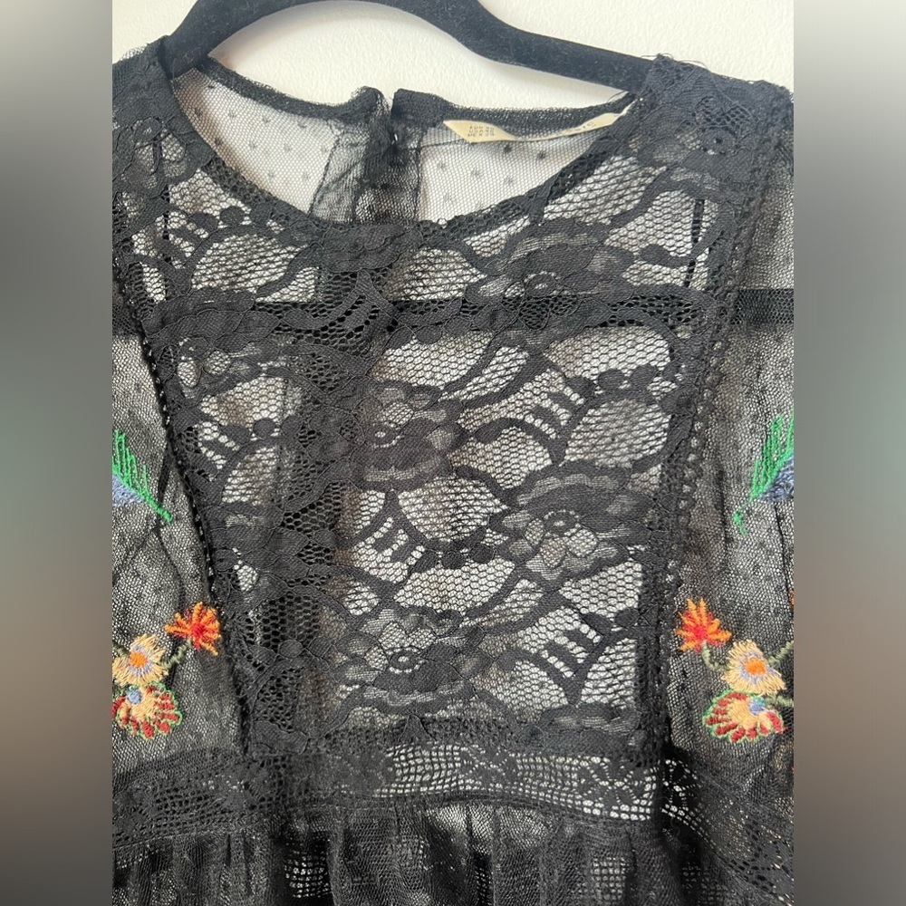 Zara Basic Collection Embroidered Floral Blouse Black Sheer XS - Picture 13 of 13